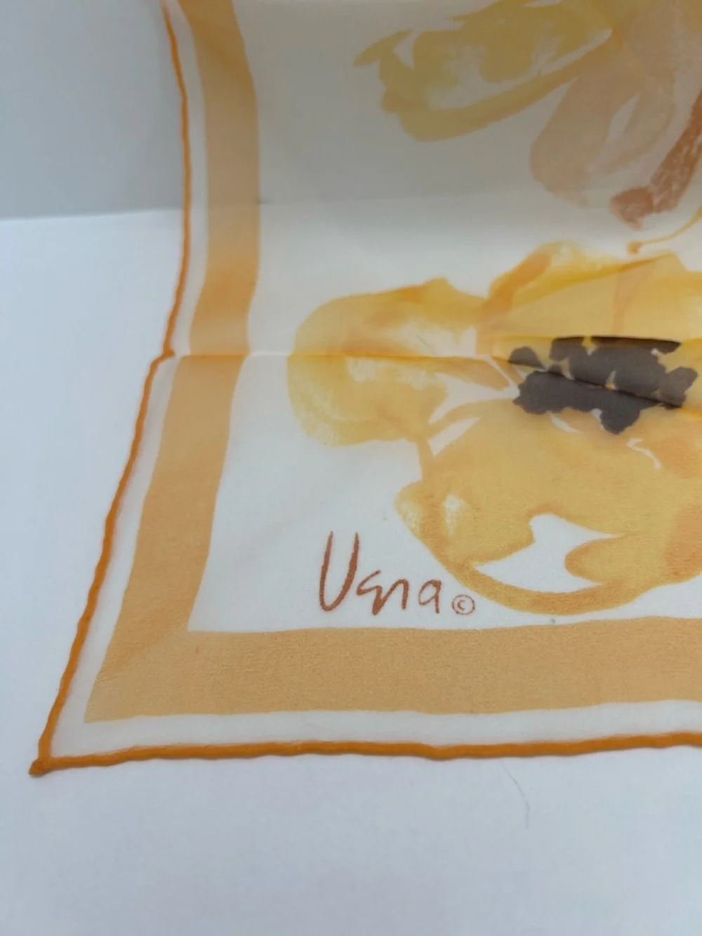 Vintage Vera Neumann Yellows, apricots & touch of brown Sheer scarf 42” x 13”
